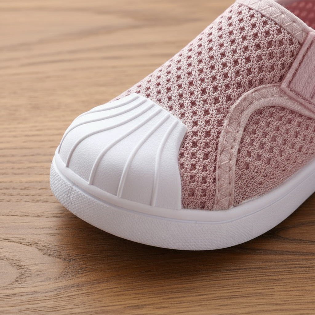 Close-Up of Pink Mesh Shoe Details