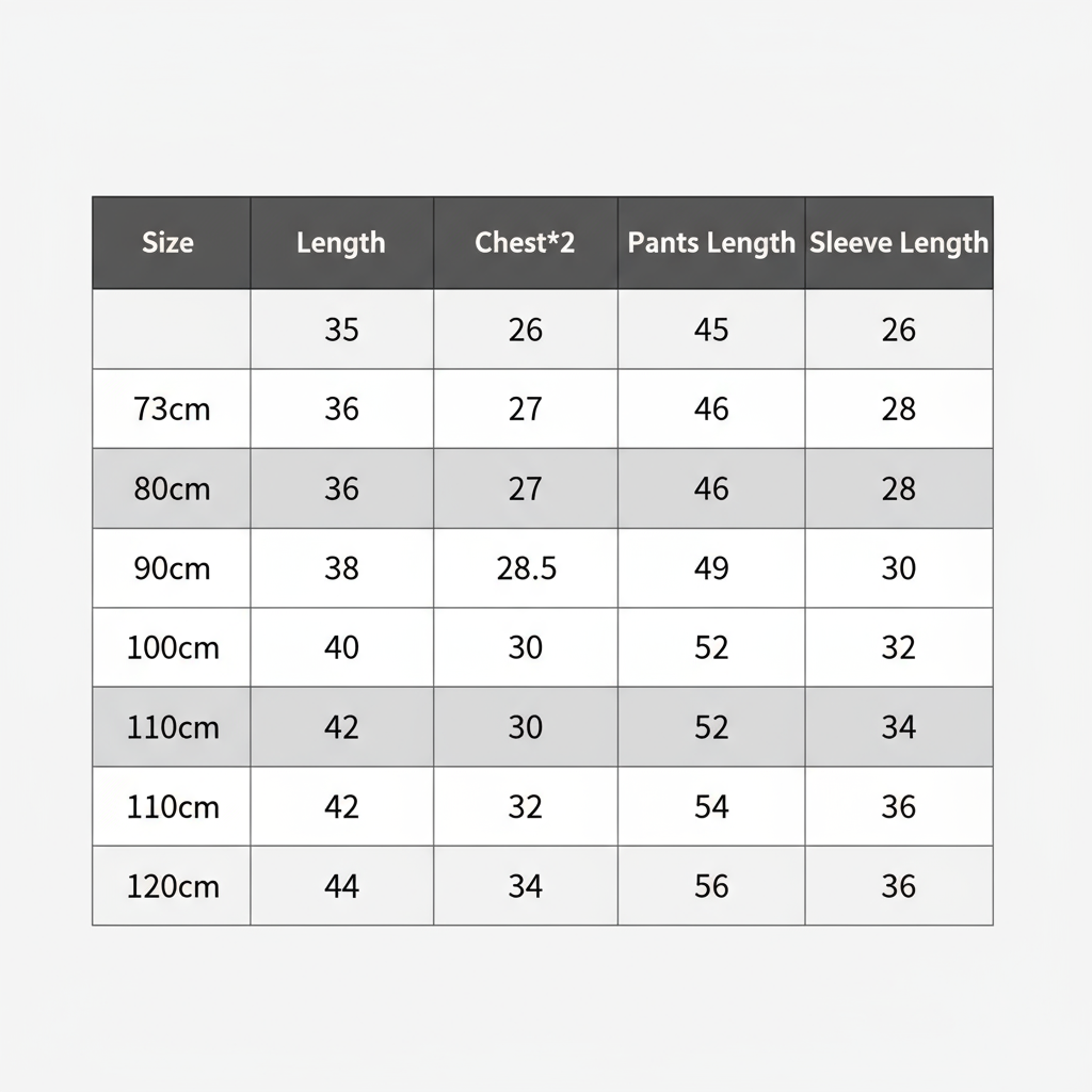 Size Chart with English Labels