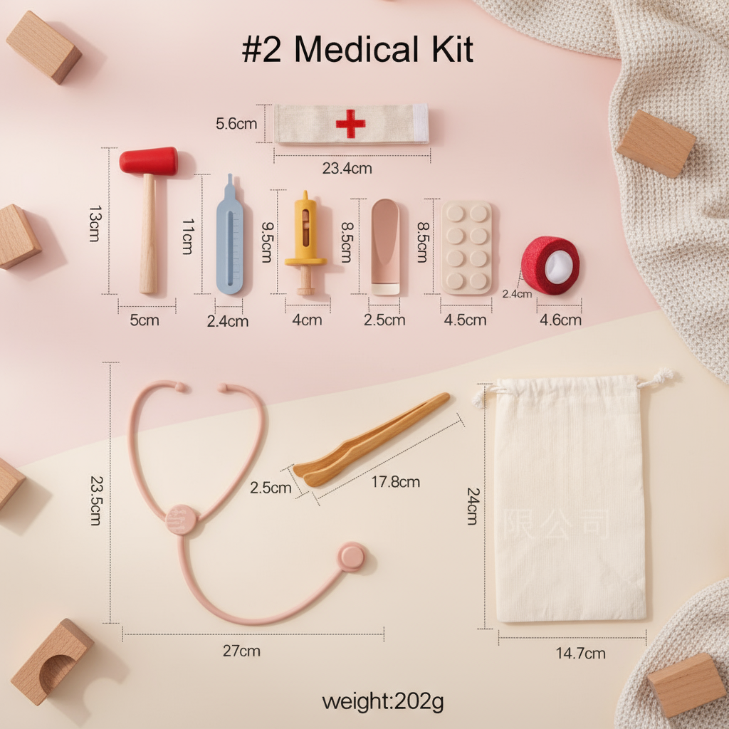 Wooden doctor play kit #2 with measurements