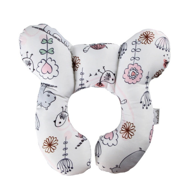 U-shaped pillow with floral and animal pattern on a white background