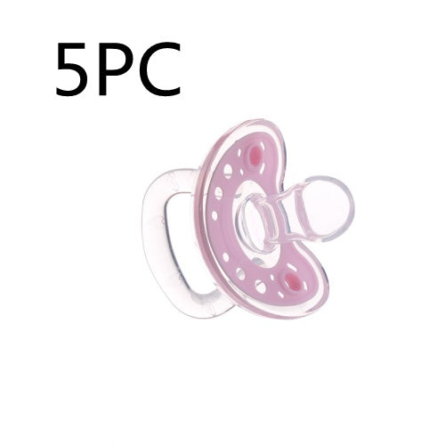 Pink pacifier with '5PC' text on a white background