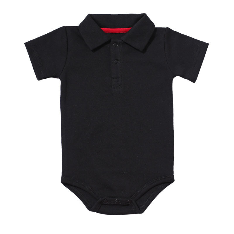 Cotton baby bodysuit with polo collar and concealed button closure