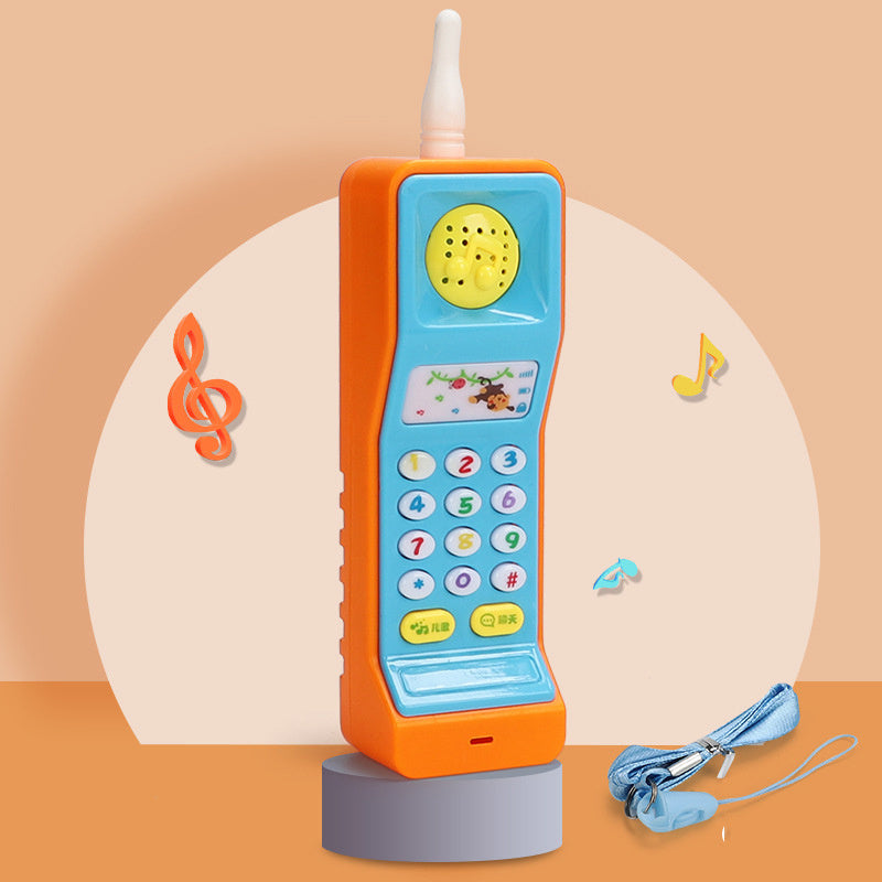 Toy phone with colorful design on a beige background