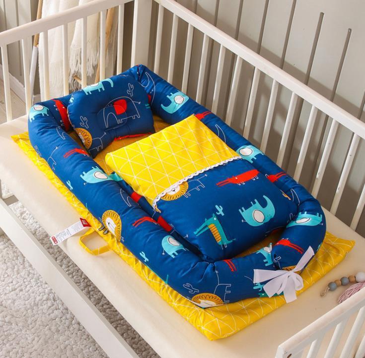 Baby nest with colorful design on a crib