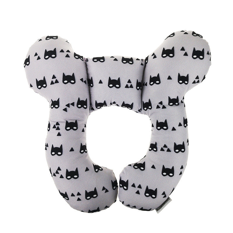 U-shaped travel pillow with black cat mask pattern