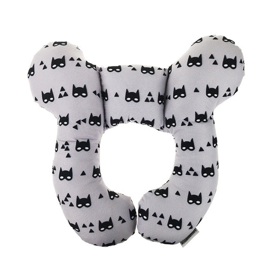 U-shaped travel pillow with black cat mask pattern