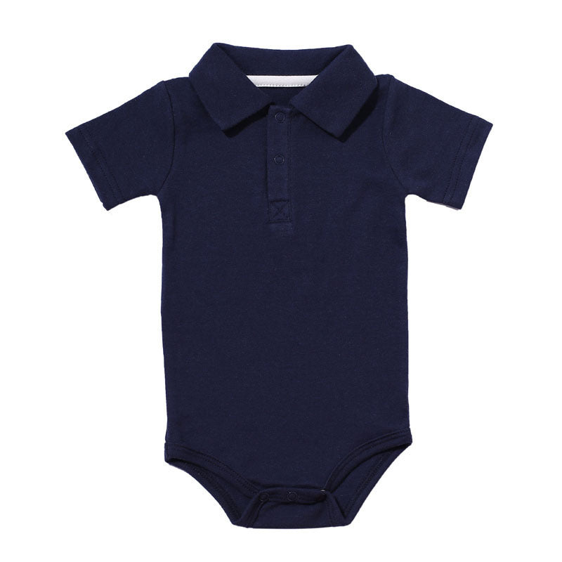 Breathable cotton baby bodysuit with timeless polo design