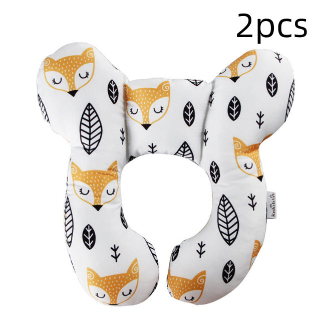 Two U-shaped neck pillows with fox pattern on a white background