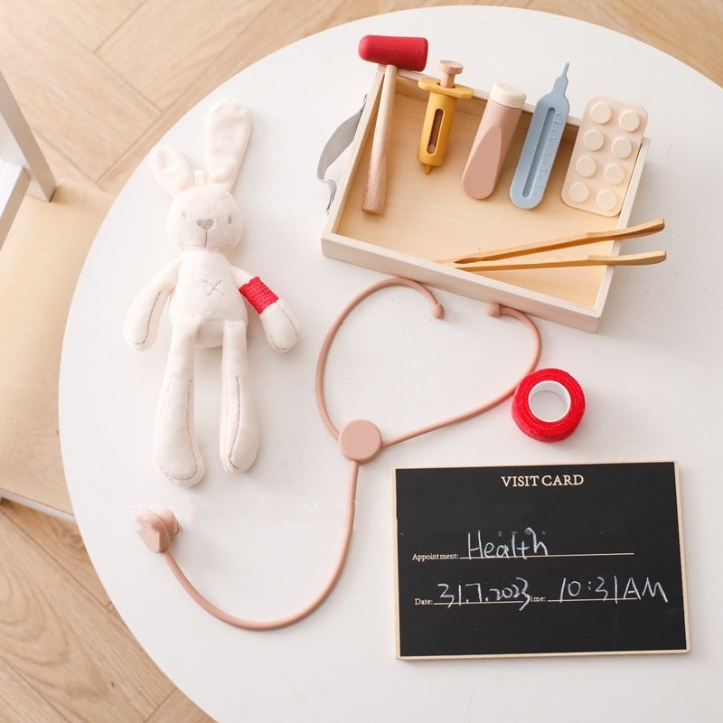 Wooden doctor toy set with safe silicone materials perfect for developing fine motor skills