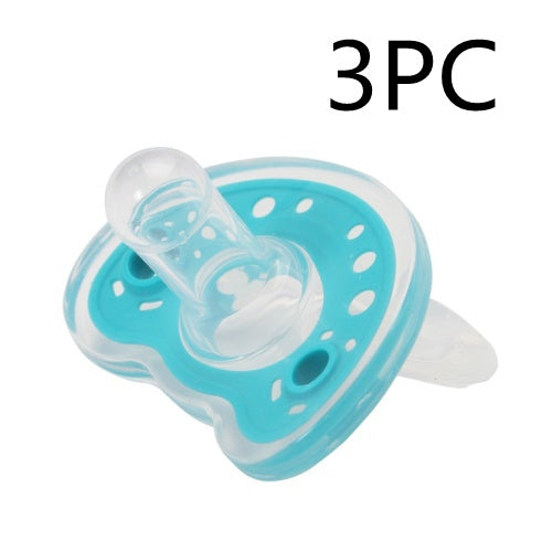 Blue pacifier with clear silicone sleeve on a white background, labeled '3PC'.