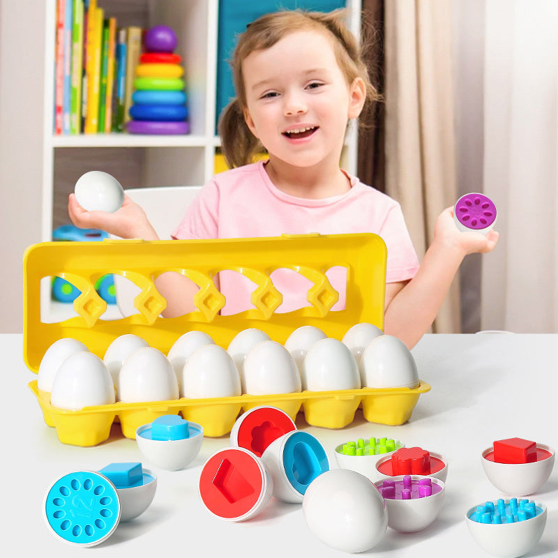Smart egg matching toy set with colorful eggs in storage case for educational play