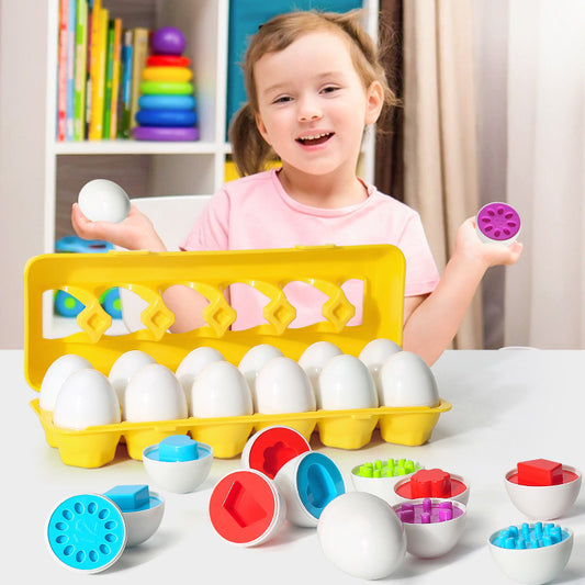 Smart egg matching toy set with colorful eggs in storage case for educational play
