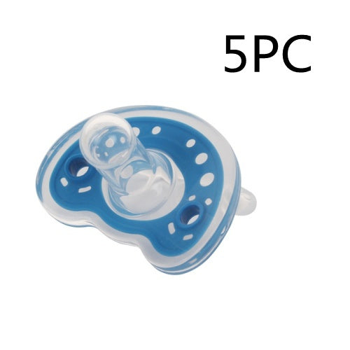 Blue pacifier with white dots on a white background, labeled '5PC'.