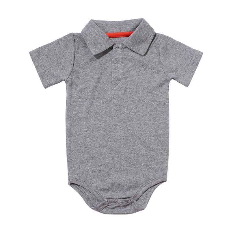 Baby wearing 100% cotton polo bodysuit - lifestyle photo