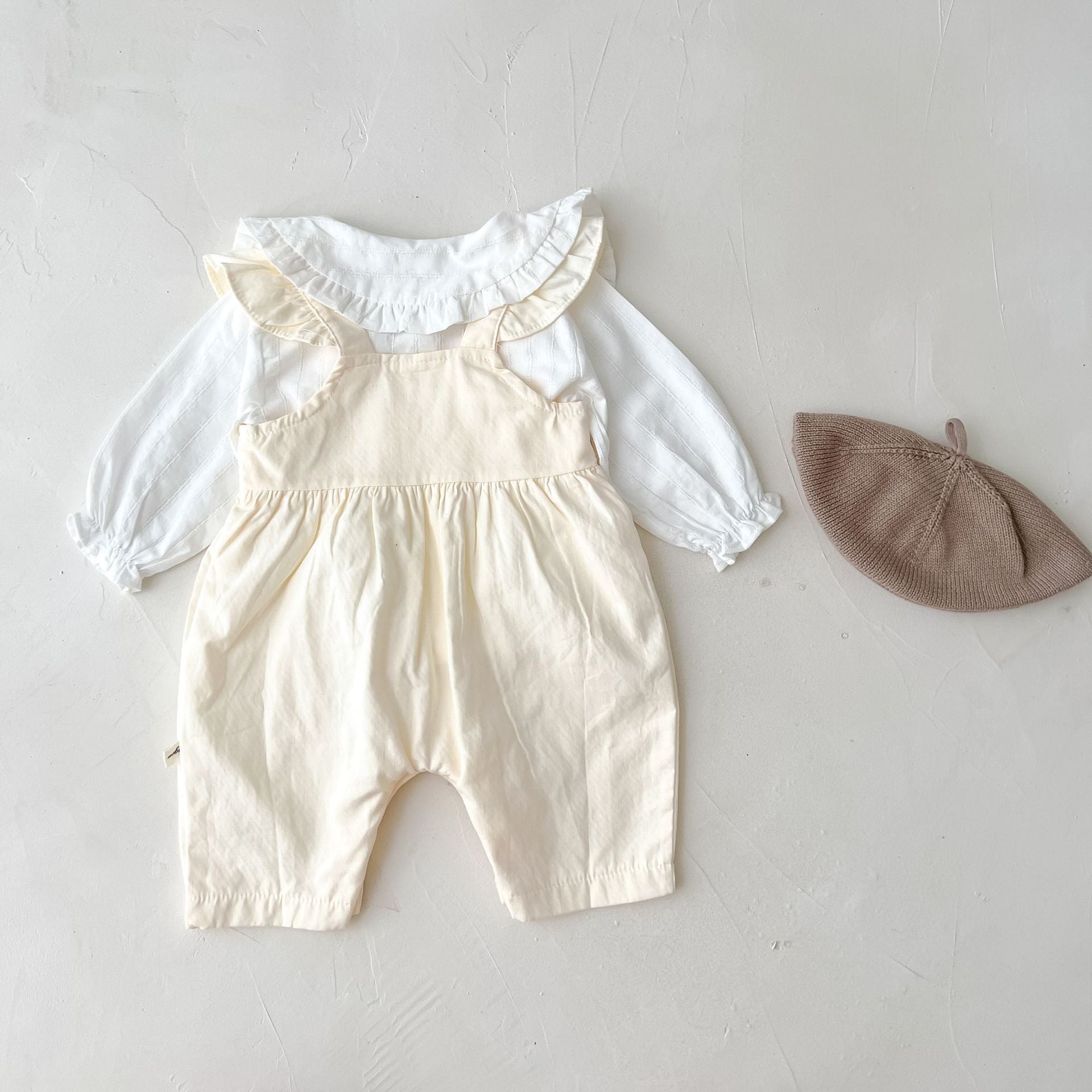 Adjustable girls romper in white with matching top