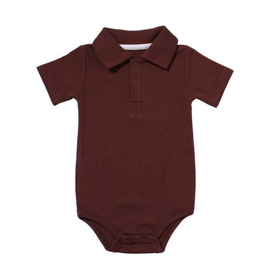 Polo-style baby bodysuit in 100% cotton - front view