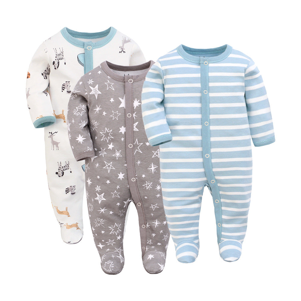 3-piece long sleeve baby romper with hidden hook closure
