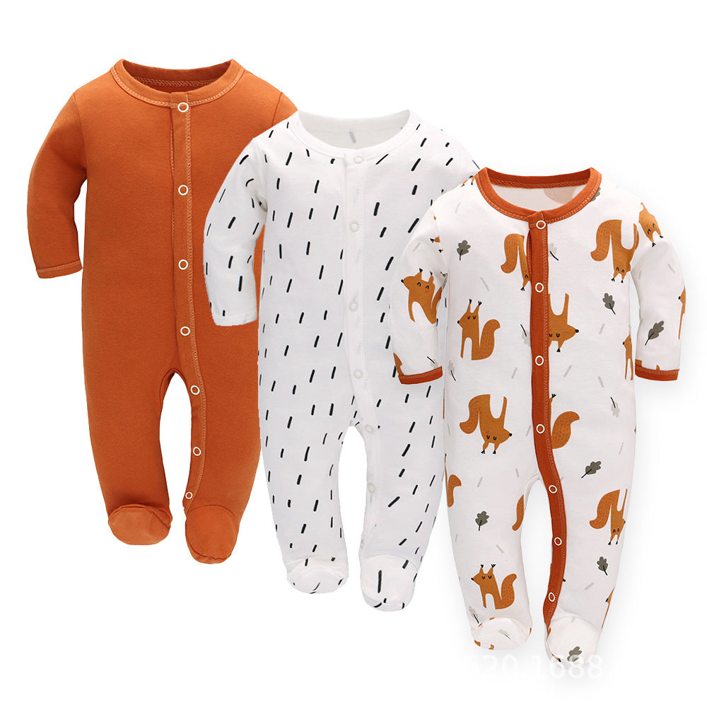 Cotton baby rompers with animal prints - fox raindrops and unicorn designs