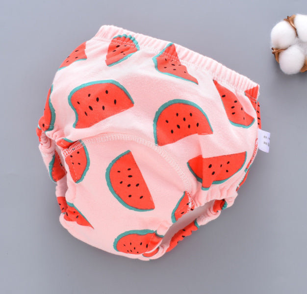 Baby bloomers with watermelon pattern on a gray background