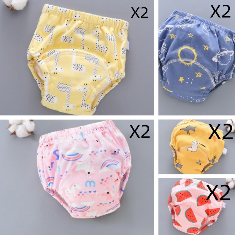Set of baby bloomers with various patterns on a gray background