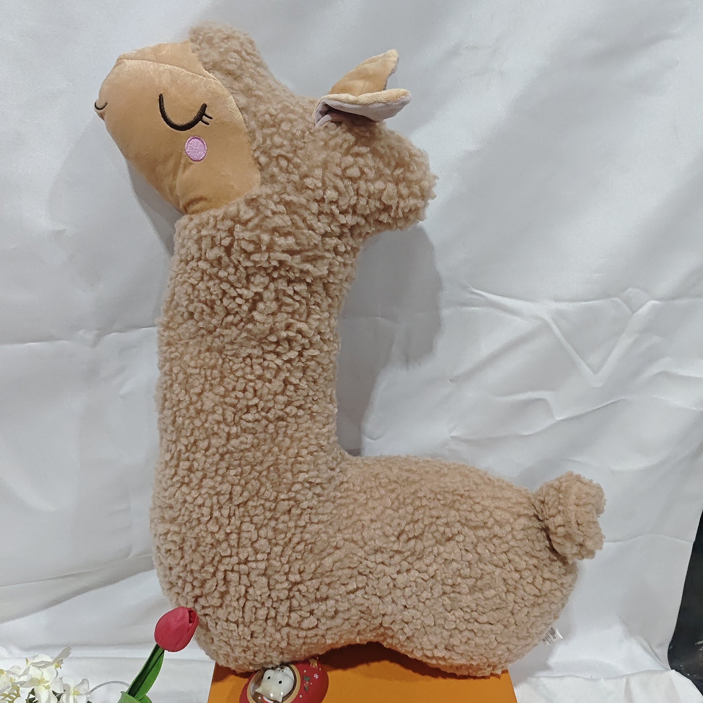 Brown alpaca plush pillow with removable washable cover