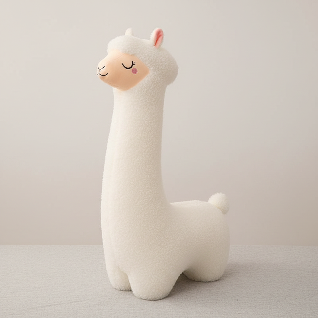 White alpaca plush pillow with embroidered face and soft short plush fabric Pillow