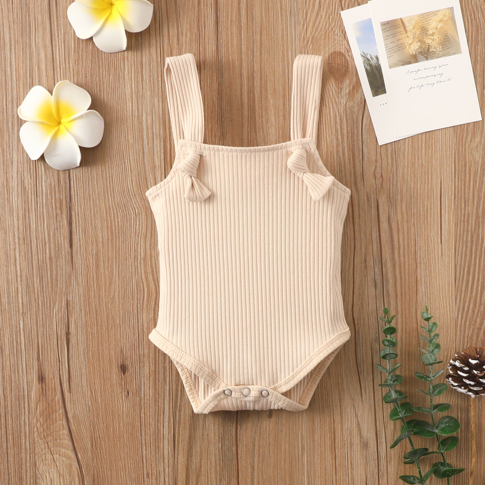 Girls cotton romper with straps in pink - sleeveless design