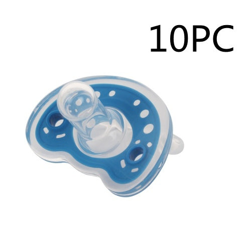 Blue pacifier with white dots on a white background, labeled '10PC'.