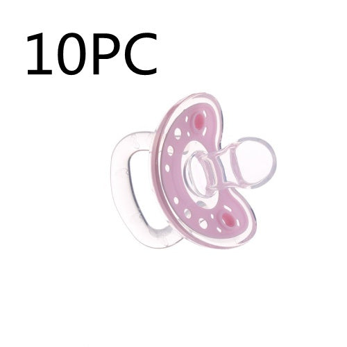 Pink pacifier with '10PC' text on a white background