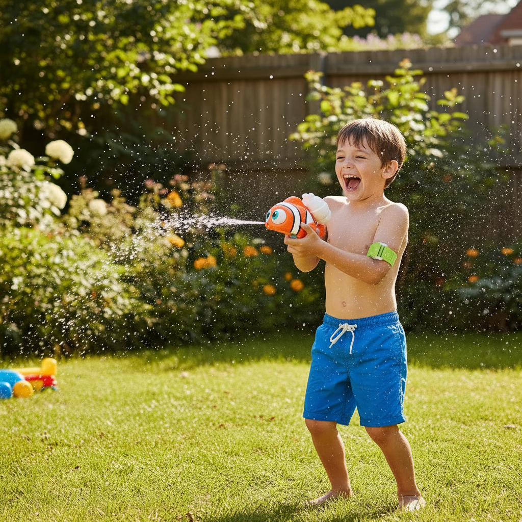 Child Playing with Clownfish Water Gun