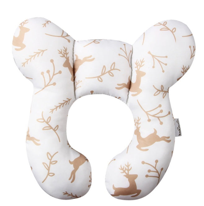 U-shaped pillow with deer and branch pattern on a white background