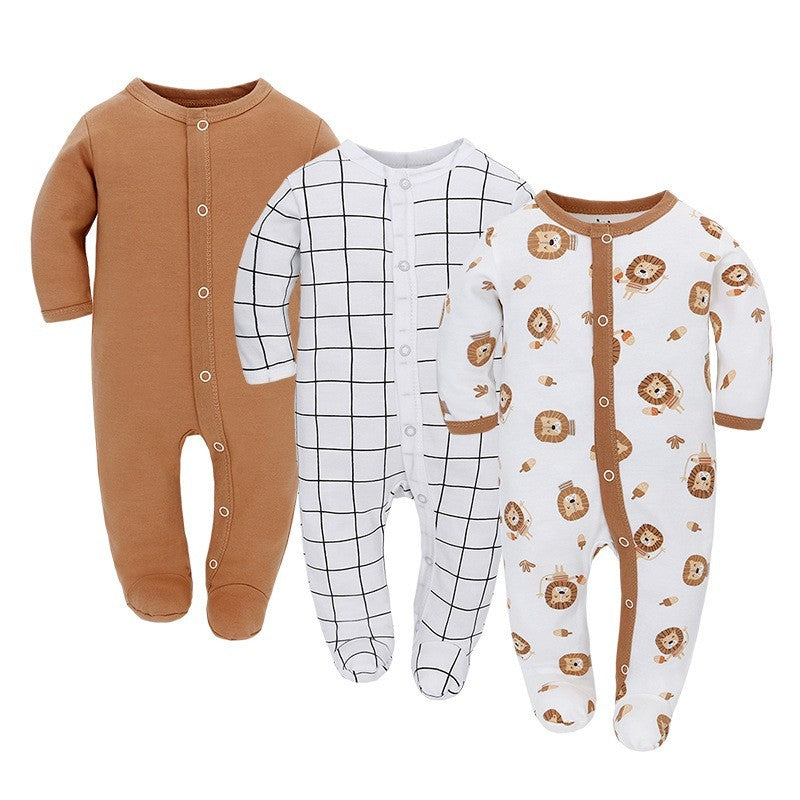 Three baby rompers with different patterns