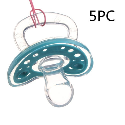 Teal baby pacifier with clear plastic cover on a white background, labeled '5PC'.