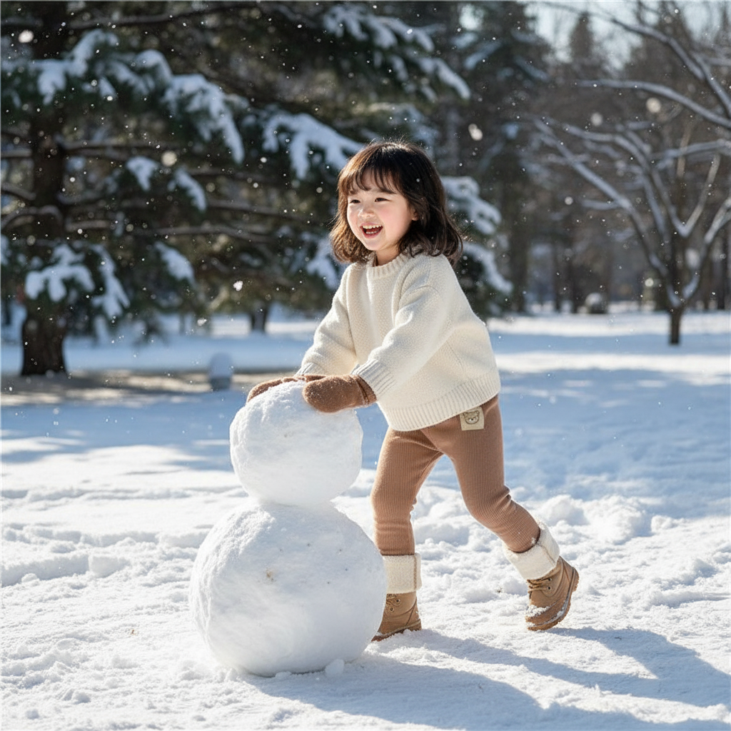 Girl playing in winter wearing fleece leggings