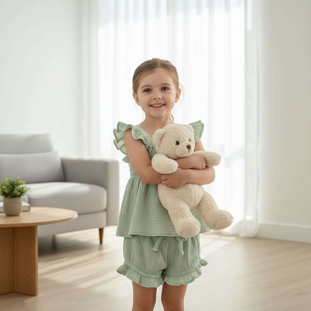 Girl wearing outfit indoors with natural light