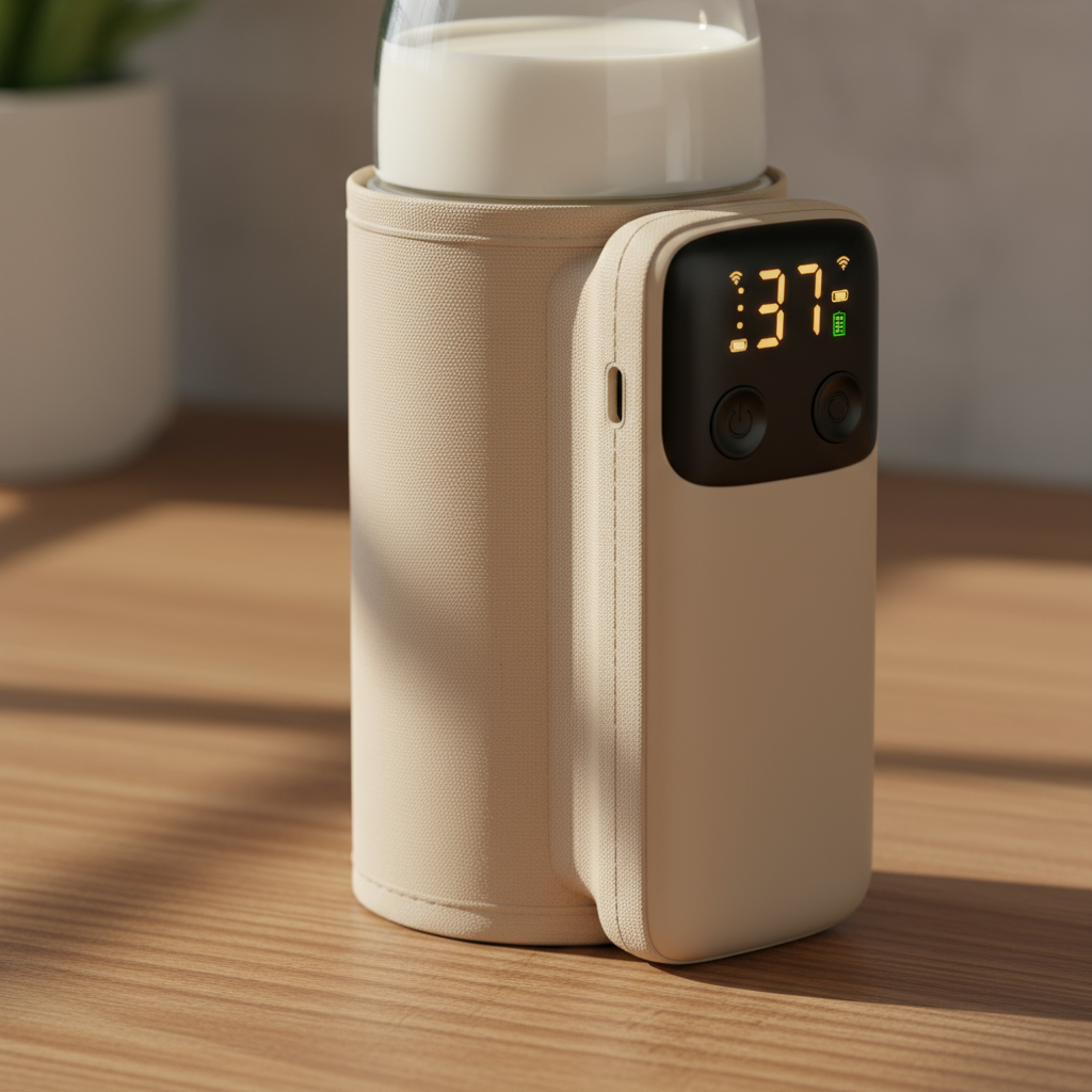 Hyper-realistic macro close-up of bottle warmer details