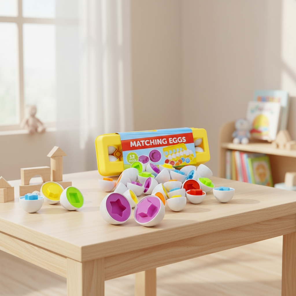 Shape matching eggs with engaging background