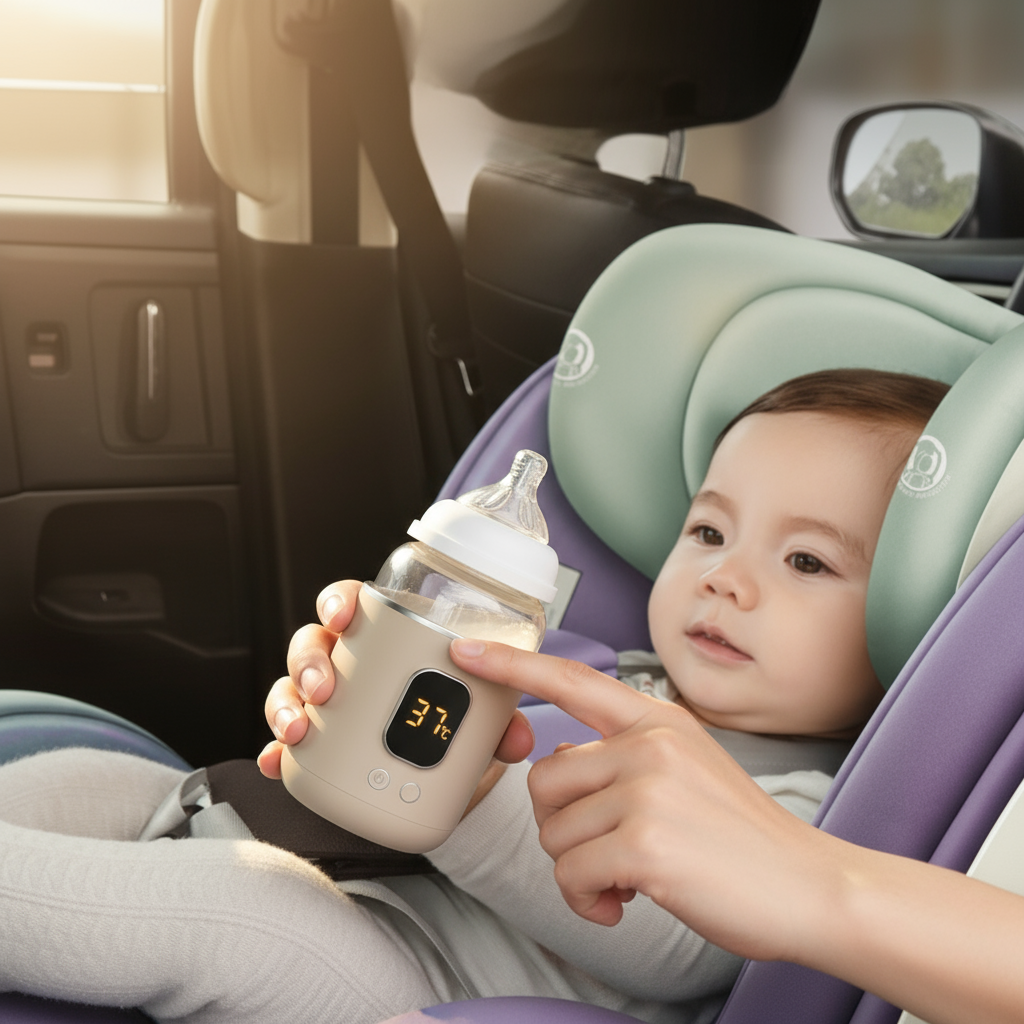 Ultra-realistic parent using bottle warmer in car
