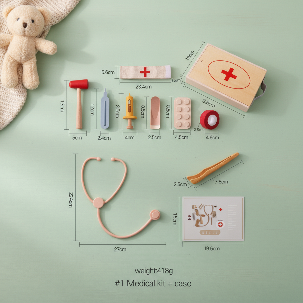 Wooden doctor play kit #1 with measurements