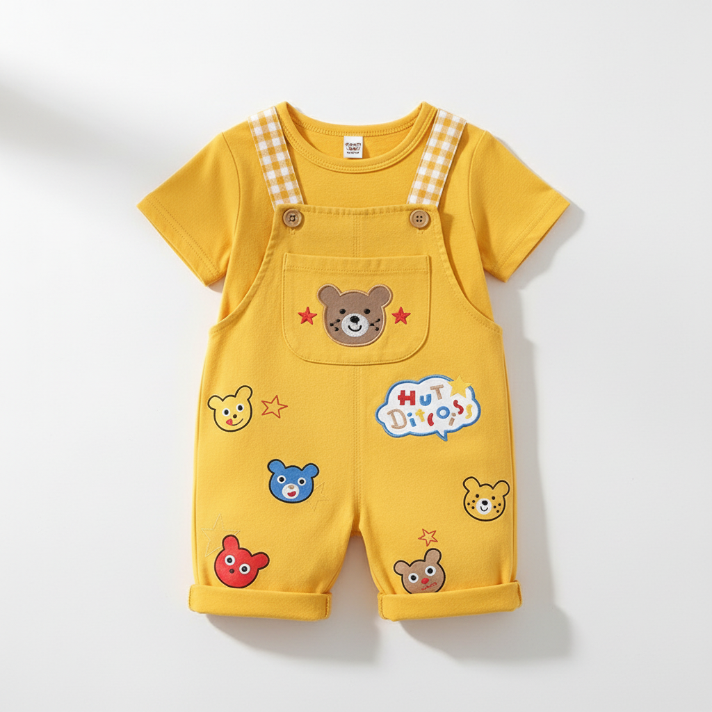 Yellow Boys Cotton Overalls Set